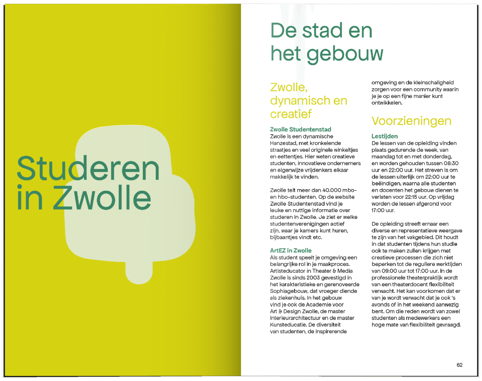 Spread uit studiegids voor Theater & Dans, hoofdstukopening Studeren in Zwolle